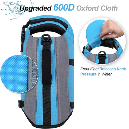 VIVAGLORY Dog Life Jacket with Removable Front Float, Blue, S, for Swimming & Boating