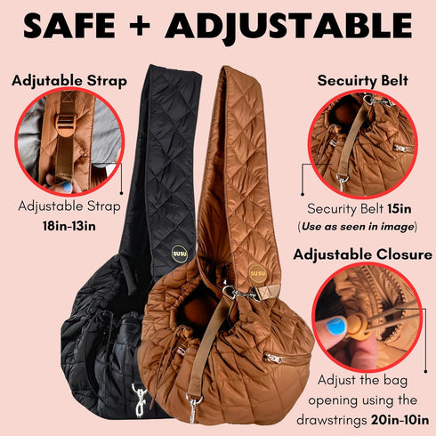 Cat Sling and Small Dog Carrier, Hands-Free Adjustable Puppy Carrier with Plush Soft Fabric and Safety Belt (Camel