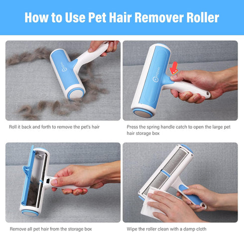 Pet Hair Remover Roller - Reusable Multi-Surface Lint Roller for Cat and Dog Hair, Self-Cleaning Tool for Furniture