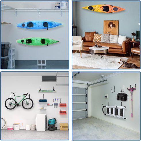 LUGO Heavy Duty Steel Storage Hooks - Wall Mounted Rack for Hanging Canoes, Kayaks, Surfboards, and Bikes