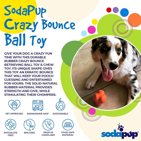 SodaPup Crazy Bounce Durable Dog Ball & Chew Toy Made in USA, Non-Toxic Natural Rubber for Bonding & Exercise