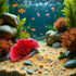 Juroicessry Red Artificial Flowers, Fake Flowers, Artificial Pine with Base Grass Fish Tank Ornament Aquatic Plant