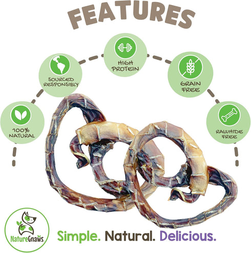 Nature Gnaws Pork Bully Stick Pretzels for Dogs - 4-5" (15 Count) - Natural Bacon Chew Treats