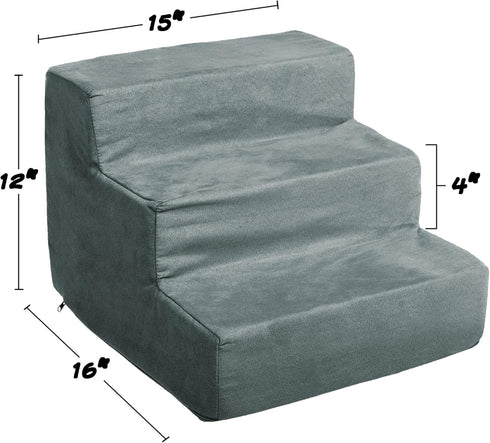 PETMAKER 3-Step Pet Stairs, Gray, High-Density Foam, Microfiber, Supports Up to 25lbs
