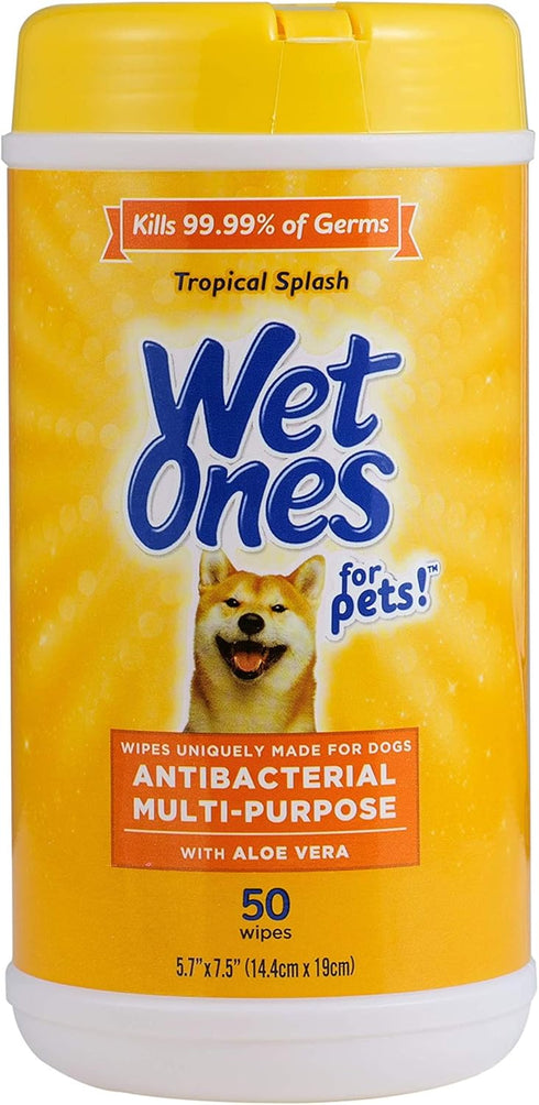 Wet Ones Multi-Purpose Dog Wipes with Aloe Vera, 50 Ct Cannister for All Dogs in Tropical Splash