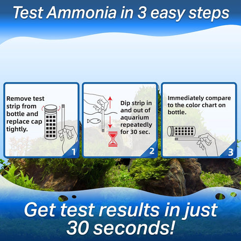 Ammonia Test Strips for Freshwater & Saltwater Fish Tank, Lab Grade Water Tester Kit - 100 Count