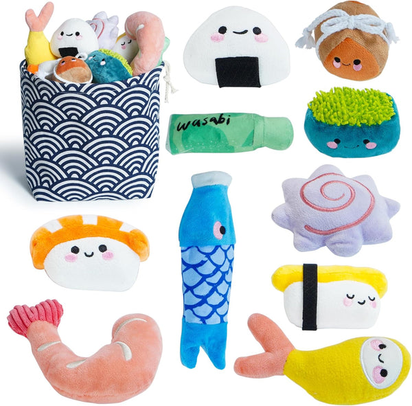 Nocciola 10 PCS Cute Stuffed Dog Toys, Plush Squeaky Toy for Small to Medium Dogs, Doggie Birthday Gifts with Bag
