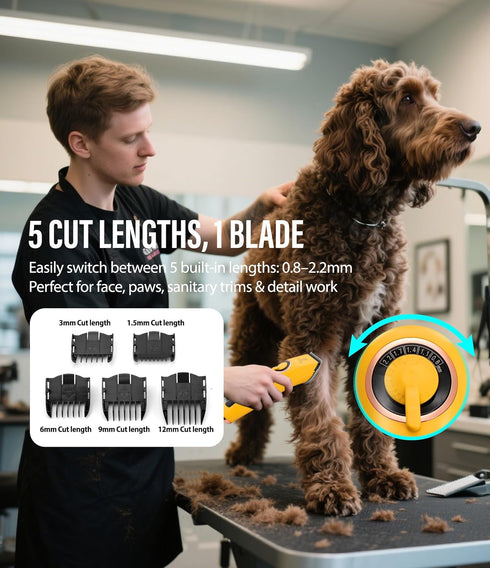 12H 440C 3-Speed Professional Dog Grooming Clippers with Runtime & Replaceable Blade, Low Noise Electric Dog Shaver