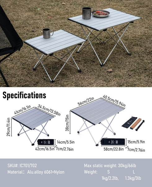 Ultralight Silver Compact Folding Camping Table (Size S)