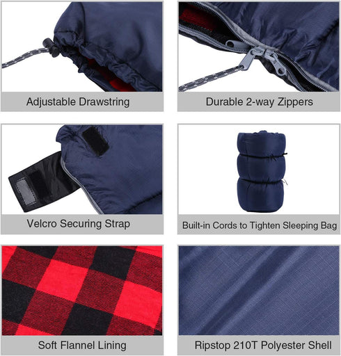 REDCAMP Cotton Flannel Sleeping Bag for Camping, Adults Cold Weather Envelope Sleeping Bags