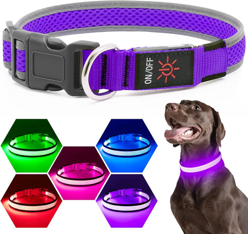 Flashseen LED Dog Collar, Light Up Dog Collar USB Rechargeable, Brightest Dog Lights for Night Walking, Adjustable Dog