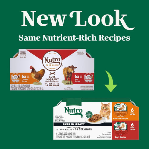 Multipack, 2.64 oz Twin-Pack (12 Count, Pack 1) Nutro Perfect Portions Wet Cat Food Cuts in Gravy Adult Cat Food Wet