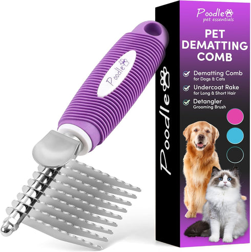 Poodle Dematting Fur Rake Comb Brush for Dogs and Cats, 2.5" Steel Safety Blades