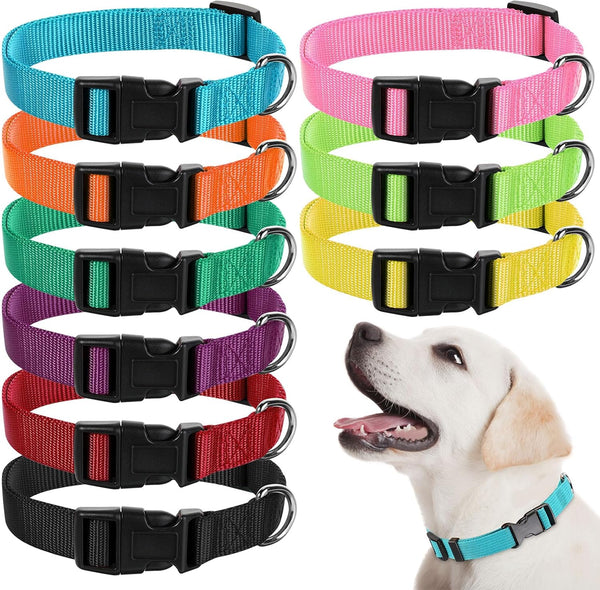 9 Pieces Adjustable Dog Collar for Medium Dogs - Soft Nylon with Quick Release Buckle, Bulk for Walking Running