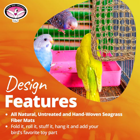 SB50008 7"x12" (3 Pack) Super Bird Creations Seagrass Mat for Cage Decor, Pet Enrichment and Boredom Relief - Versatile