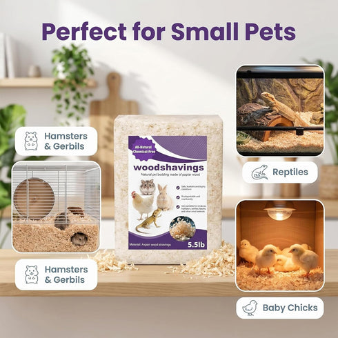 XXYOUPIN 5.5 Lb, Shavings70L Natural Aspen Shavings Pet Bedding Low-Dust & Chemical-Free, Ultra-Absorbent Cage Litter