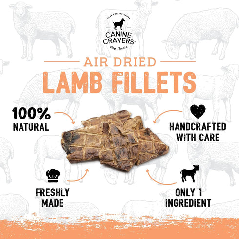 Canine Cravers Single Ingredient Dog Treats: Premium Lamb Fillets, Human Grade, 5.3 oz Hypoallergenic