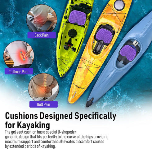 Kayak Seat Cushion, Thicken Anti Slip Waterproof Gel Pad for Canoe Rowing, Portable Dinghy for Fishing Kayak