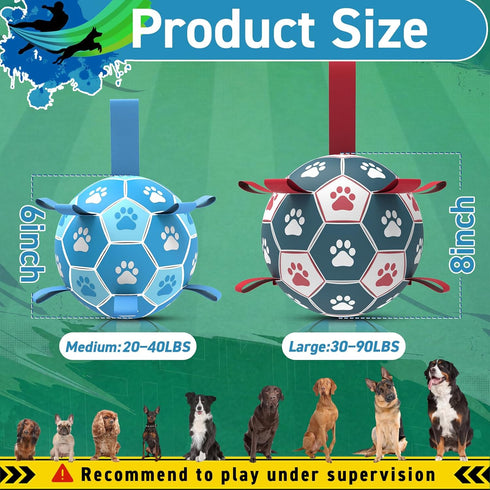 QDAN Premium Dog Toy Balls, 6 Inch Soccer Ball with Straps, Outdoor Pet Training Toys for Medium Large Dogs