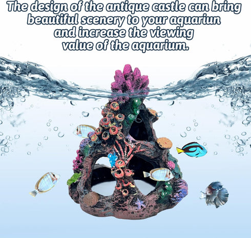 PINVNBY Coral Aquarium Decoration, Fish Tank Resin Rock Mountain Cave Ornaments for Betta Fish House.