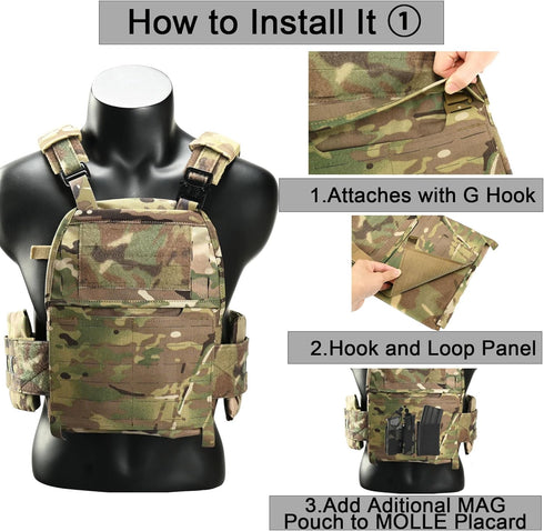 Tactical MOLLE Placard - Molle Front Flap Kit with G-Hooks and Buckles for Chest Rig and Hunting Vests