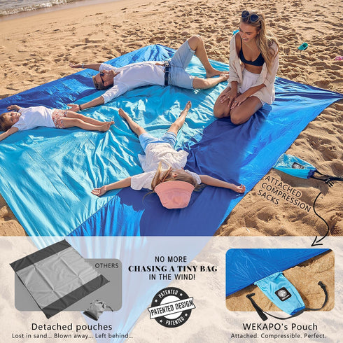 WEKAPO Beach Blanket Sandproof Waterproof, Extra Large Beach Mat, Oversized & Compact Sand Free, Quick Drying Beach