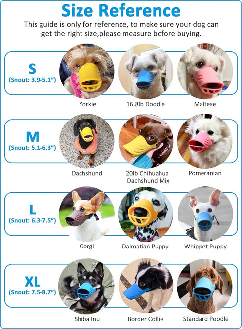 LUCKYPAW Dog Muzzle, Soft Duck Silicone Mouth Cover with Adjustable Strap for Small Medium Dogs, Yellow, S