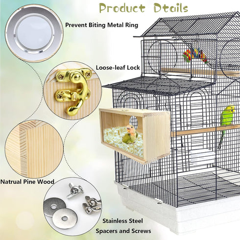 Parakeet Nesting Box, Natural Pine Bird Nest for Cockatiel, Lovebirds, Budgie, Conure Parrot with Detachable Wooden