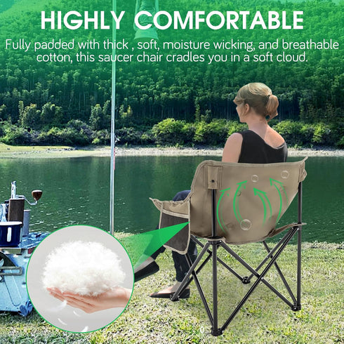 Folding Camping Chair, Portable Club Lawn Chairs High Back Padded Sturdy Steel Outdoor Lightweight Chair, for Camp