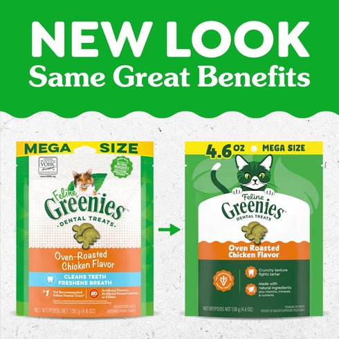 Veterinarian-Recommended 4.6 oz. Greenies Cat Treats, Feline Adult Natural Dental Cat Treats, Oven Roasted Chicken