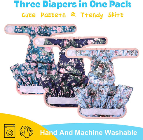 3 Pack NOYAL Washable Dog Diapers Female Reusable High Absorbency Leak-Proof Rose Pattern Doggie Diapers