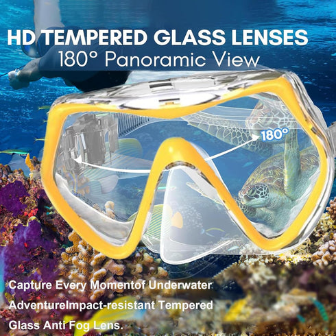 Snorkeling Gear for Adults,Otowaving Dry Snorkel Set,Panoramic View Snorkel Gear, Anti-Fog Tempered Glass Swim Mask,Snorkel for Lap Swimming Diving Scuba Training Travel Snorkel Kit by Otowaving