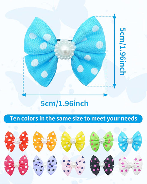 PET SHOW 10Pcs 2" Dot Small Dogs Hair Bows, French Clips, Yorkie Bowknot Barrette Clips for Medium Dogs