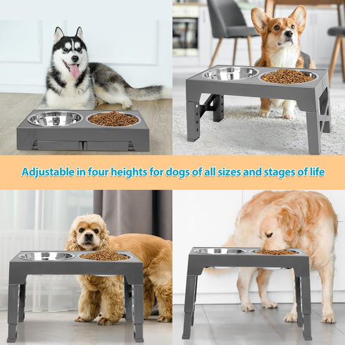 Niubya Elevated Dog Bowls with 2 Stainless Steel Bowls, Raised Bowl Adjusts to 5 Heights for Small Medium and Large Dogs