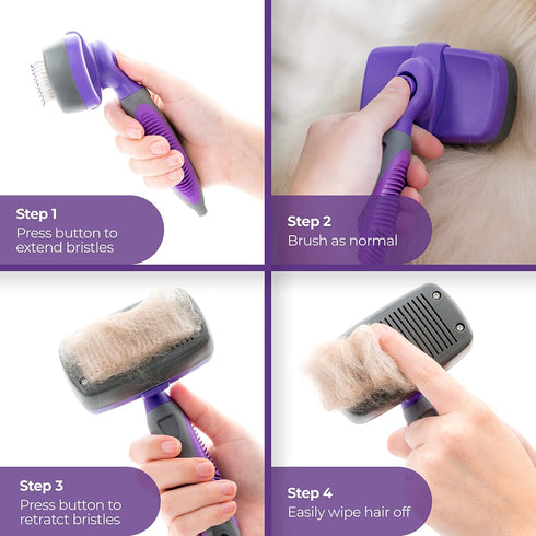 Hertzko Dog & Cat Brush, Self Cleaning Slicker Brush for Pets, Grooming Brush for Shedding, Deshedding Brush, Rake, Comb