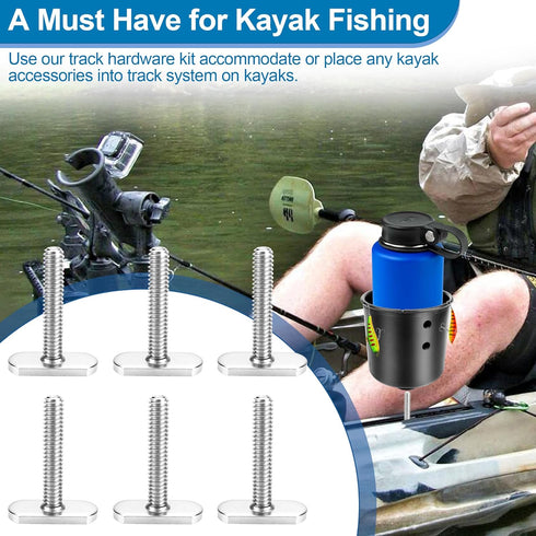 T Bolts for Kayak Track/Rail Mount, Kayak Track Accessories Screws 1.5 Inch Long, Nuts 1/2 Inch Wide, 6 Pack