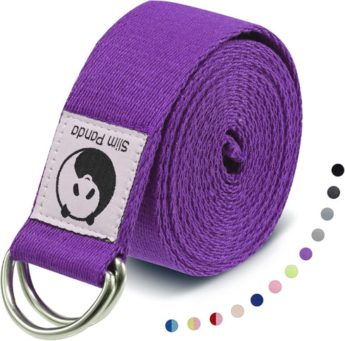 Slim Panda Yoga Strap for Stretching, 10+ Colors, 6 Feet/8 Feet, Adjustable D-Ring Buckle for Fitness, Yoga, Pilates