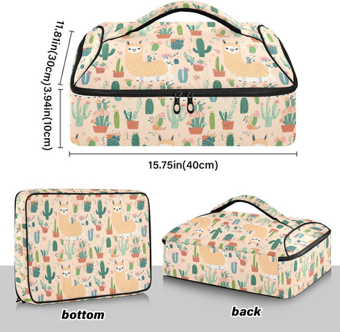 ALAZA Insulated Casserole Carrier for Hot or Cold Food, Llama with Cactus Cute Alpaca Baby Llamas Flower Food Carrier