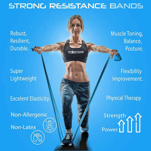 Starktape Resistance Bands Set. 3 or 5 Pack Non-Latex Physical Therapy, Professional Elastic Band. Perfect for Home Exercise, Workout, Strength Training, Yoga, Pilates, Rehab, Gym by Starktape