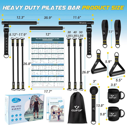 Pilates Bar Kit with Resistance Bands, Multifunctional Yoga Bar with Heavy-Duty Metal Adjustment Buckle for Home