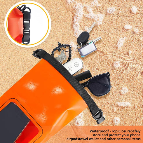 IP68 Waterproof Dry Bag, 2L - Roll Top Waterproof Pool Bag with Phone Pouch, Boating & Kayak Accessories (Orange)