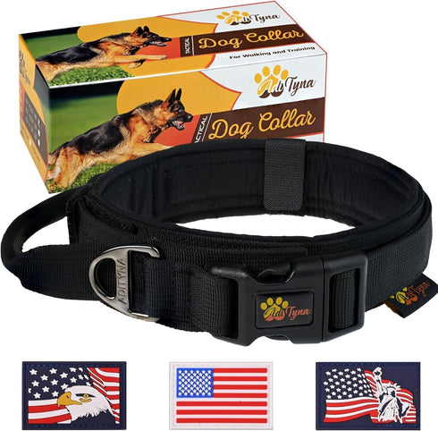 ADITYNA Tactical Dog Collar for Large Dogs - Soft Padded, Heavy Duty, Adjustable Black Collar