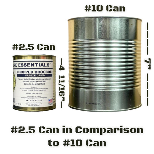 #2.5 25+ 2 oz Future Essentials Canned Chopped Freeze Dried Broccoli Size Can of Broccoli Bites with Year Shelf Life
