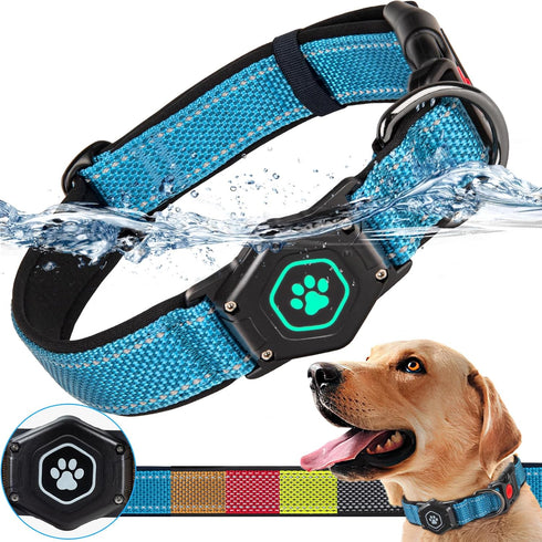 AirTag Dog Collar with Waterproof Holder, Luminous Reflective, Comfortable Durable 1000D Nylon, Fit for Large Active