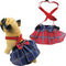 Pack of 2 Dog Skirt Female Diapers, 100% Cotton with Suspenders for Small and Large Pets, Plaid Tartan Blue Red