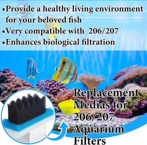 18 Sets 206/207 Threlaco Pcs Aquarium Filters Bio Sponge Compatible with Fluval Aquarium Filters Including Blue White