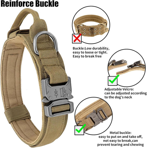 Tactical Dog Collar, Adjustable Heavy Duty Nylon with Metal Buckle and Control Handle for Small Medium Large Dogs