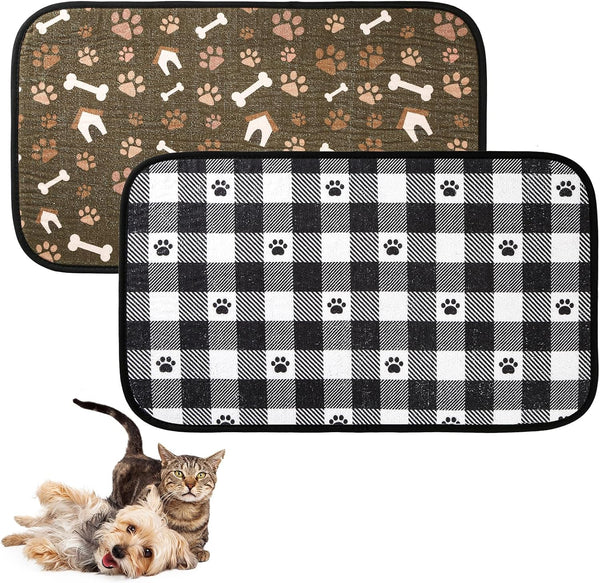 Dog Food Mats, Super Absorbent Non-Slip Bowl Mats, Easy to Wash Machine Washable 14''x24'' (2 Pack)