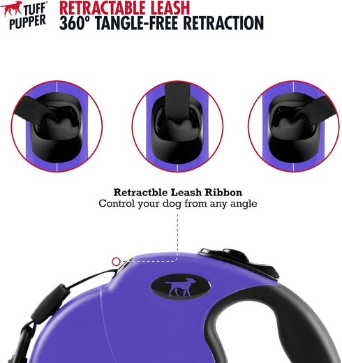 Tuff Pupper Heavy Duty Retractable Dog Leash, 16 ft with Reflective Stitching for Nighttime Safety for Dogs Up to 120