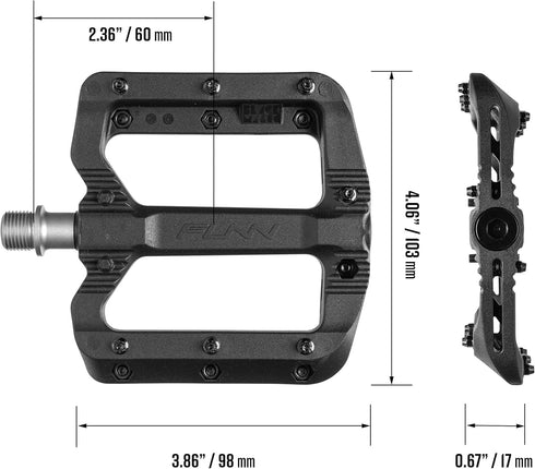 Funn Black Magic Plastic Flat Mountain Bike Pedal Set, Lightweight Wide Platform for MTB/BMX/Urban Riding